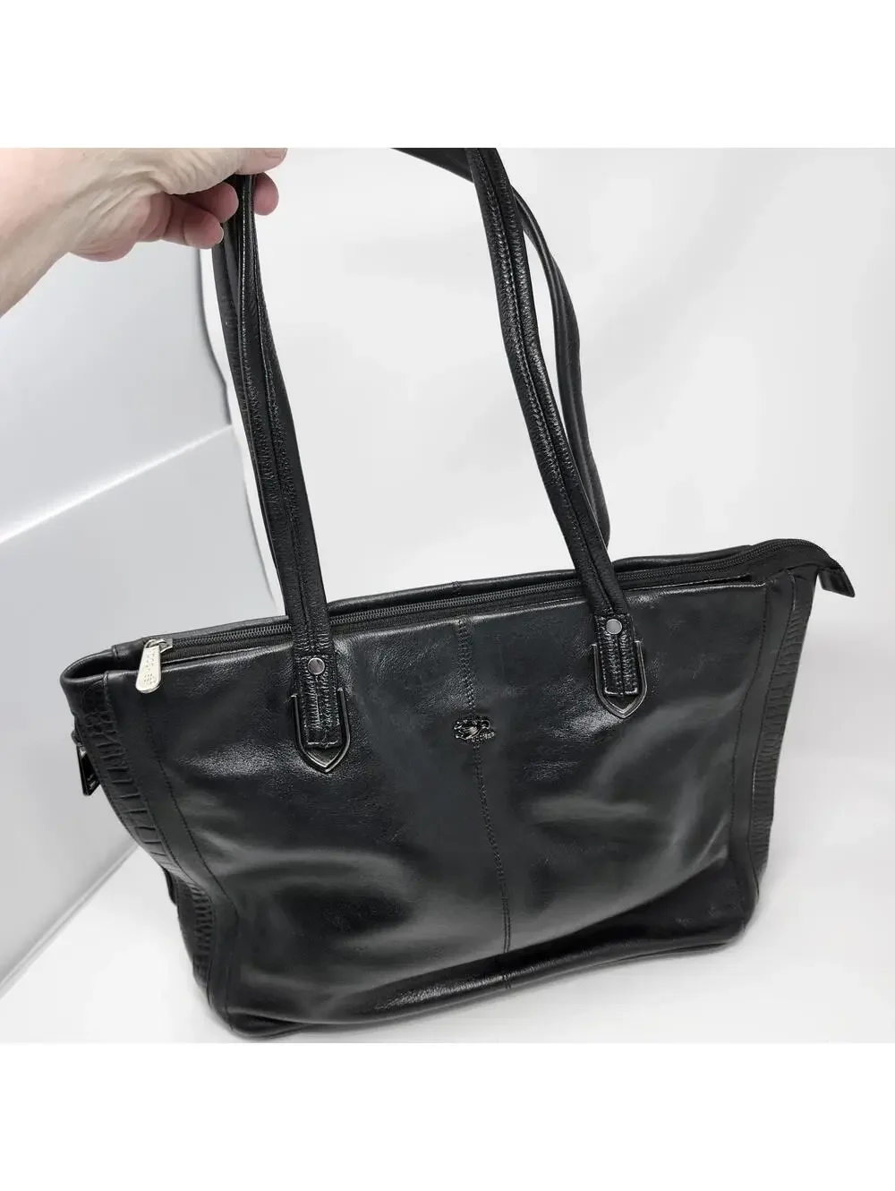 Moochies Black Leather CCW Tote Purse Croc Trim Shoulder Bag